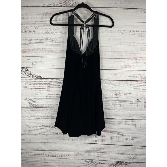 Betsy & Adam Dress Women's Small Black Velvet Halter Mini Rhinestone Strap Party - Picture 6 of 7